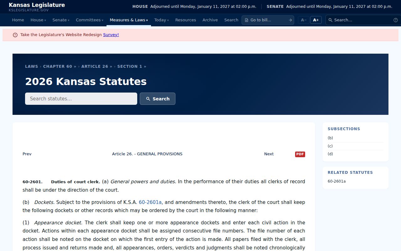 Kansas civil docket law relevant to Cullison court records