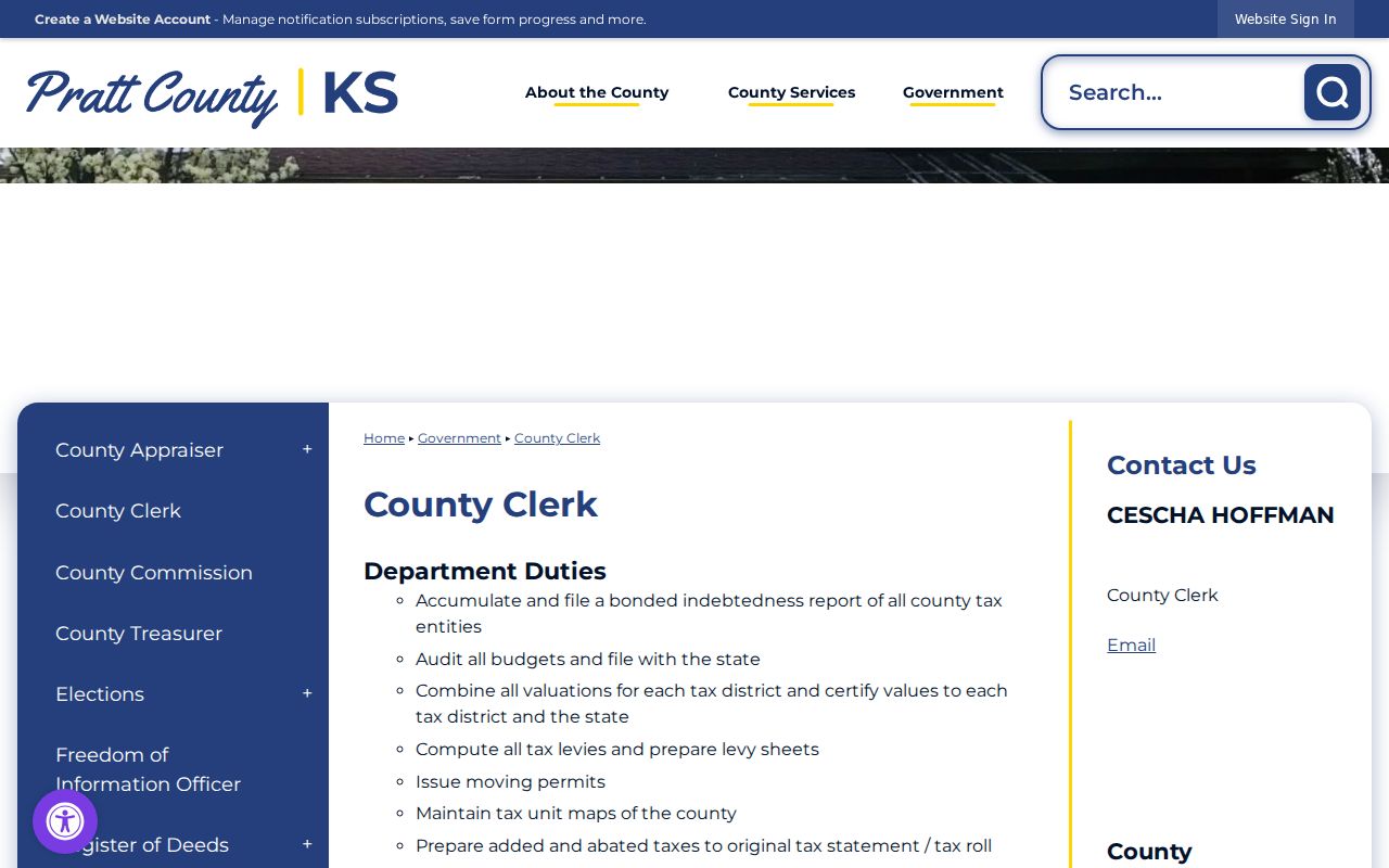 Official Pratt County Clerk page distinct from District Court docket custody