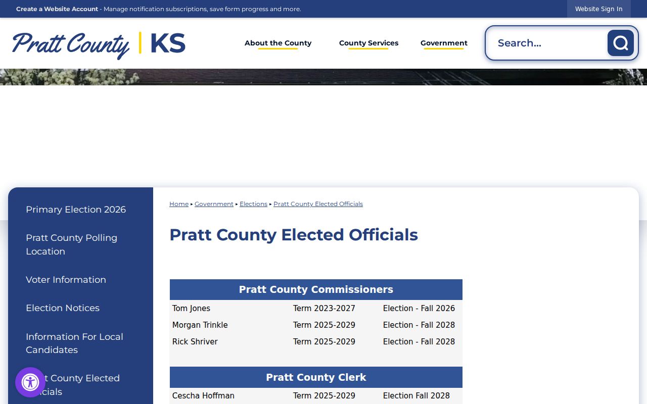 Pratt County elected officials listing used to distinguish county and court offices