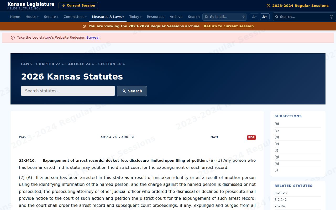 Kansas expungement law affecting public Pratt calendar visibility