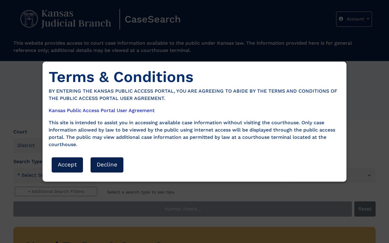 Kansas Courts public criminal docket search screen for Pratt County