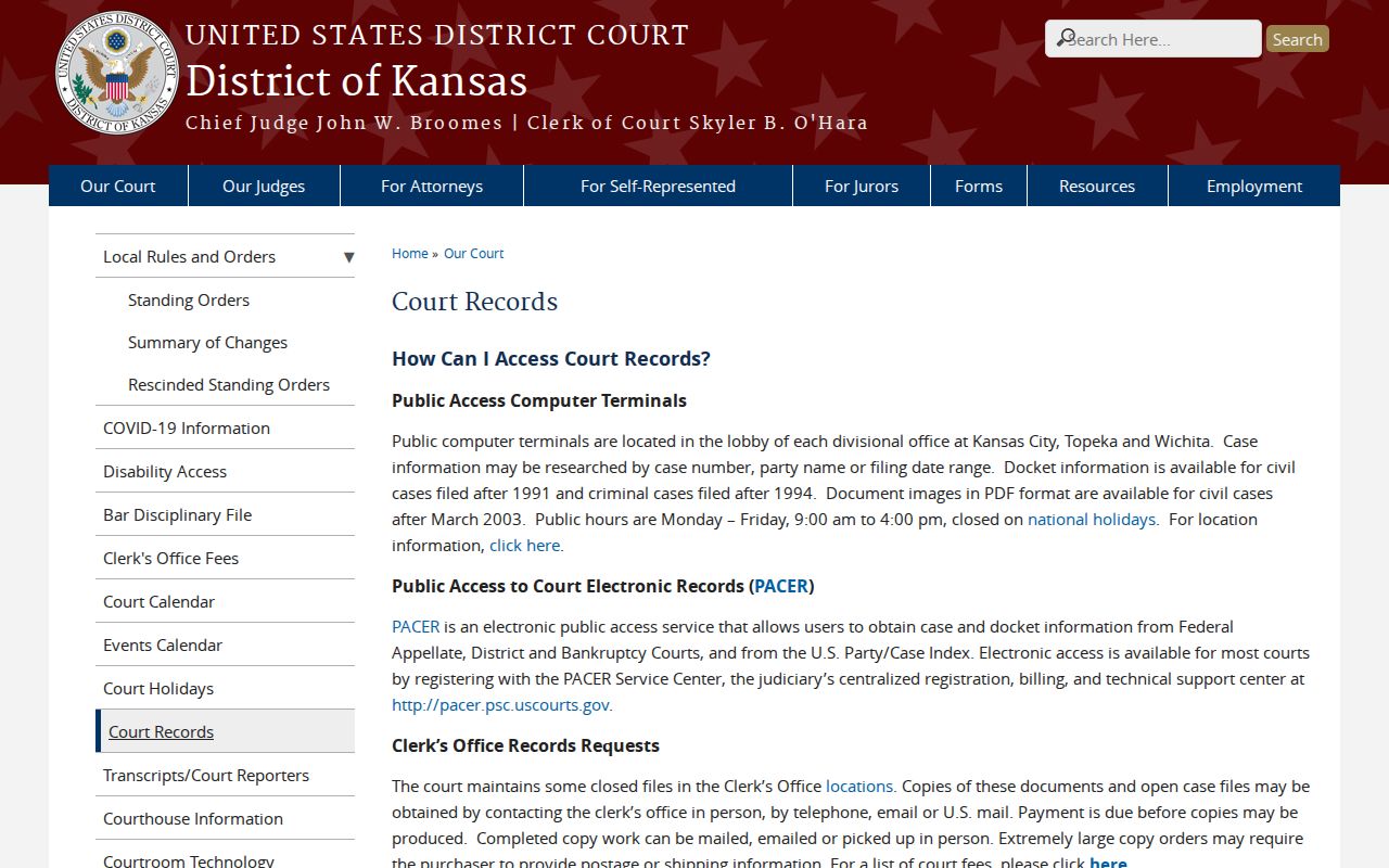 District of Kansas federal record access for Sawyer-related cases